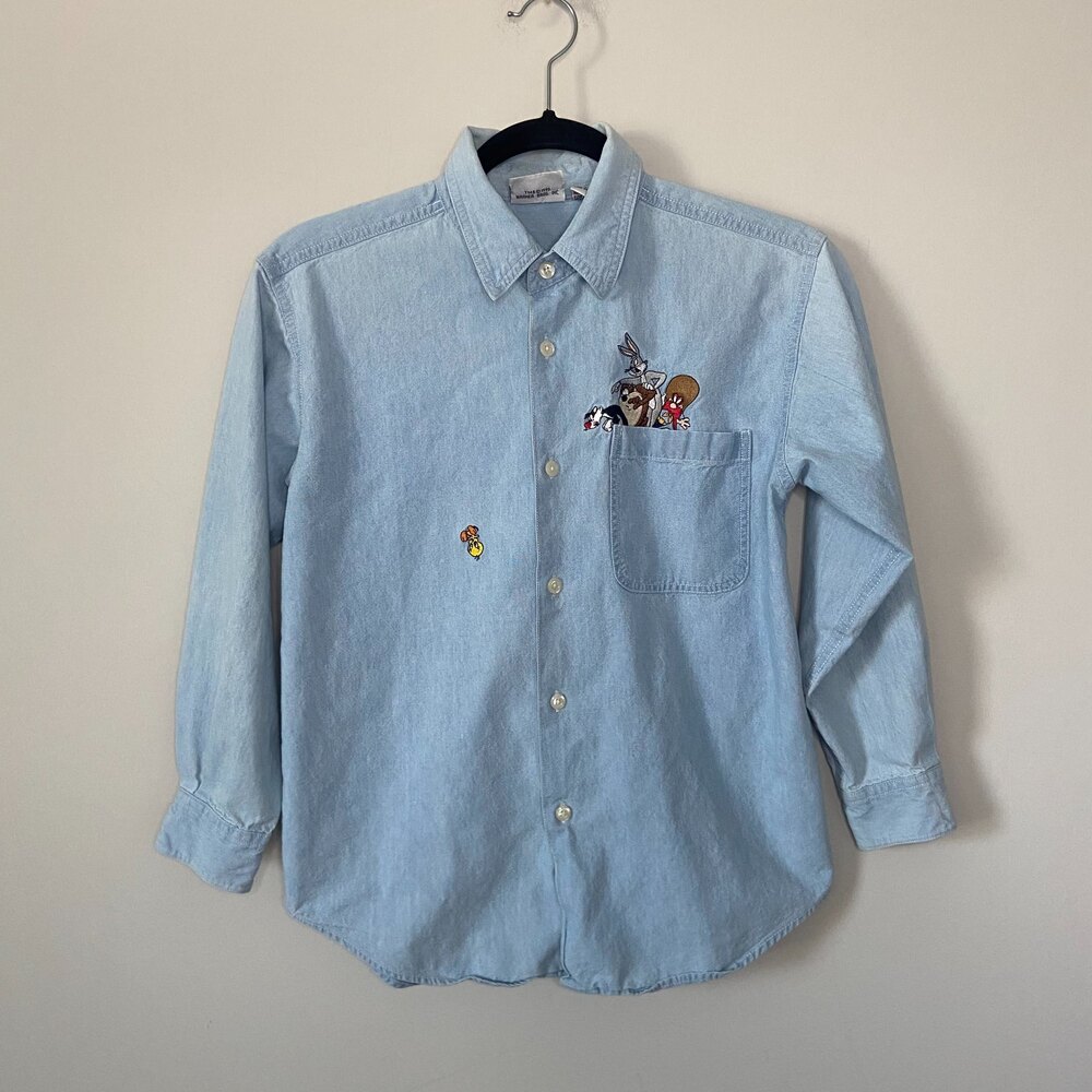 Vintage Warner Bros Looney Tunes Button Down Shirt Sz Large Kids or XS Women